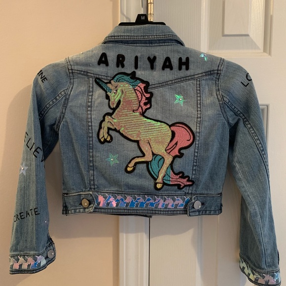 Girls Unicorn Jean Jacket Custom made Size 6/7 - Picture 2 of 4